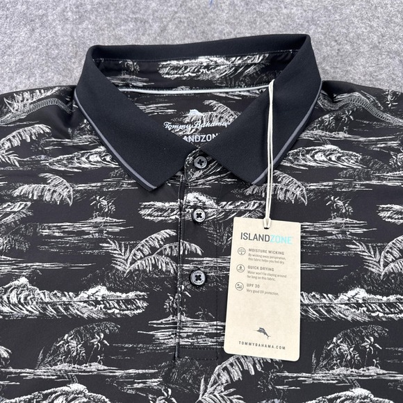 Tommy Bahama Polo Shirt Mens 3XL Black IslandZone Tropical Golf Print UPF 30 - Picture 2 of 10